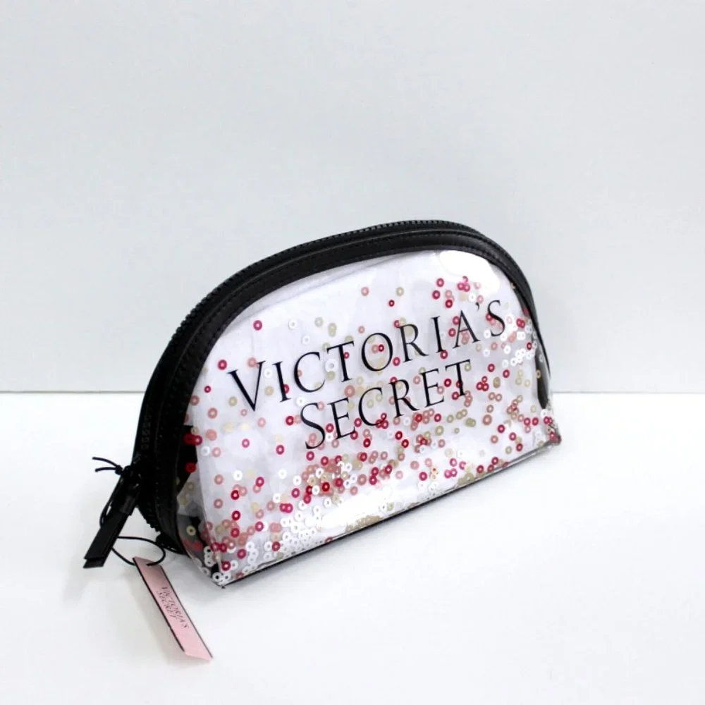Victoria's Secret Clear Sparkle Confetti Zip Cosmetic Makeup Case Pouch Bag